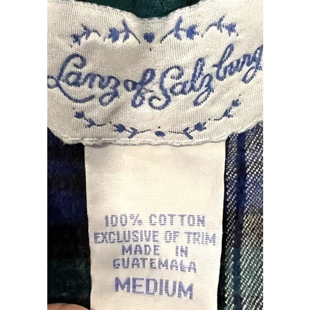 LANZ OF SALZBURG Blue and Green Plaid Long Flannel Nightgown Prairie Med. Cotton - Picture 9 of 11
